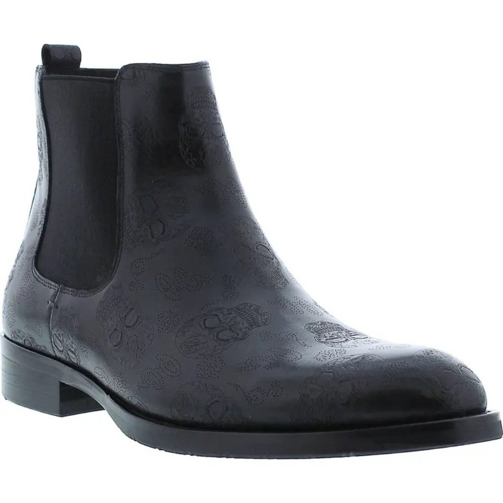 Robert Graham Big Bang Skull Embossed Chelsea Leather Boot in Black